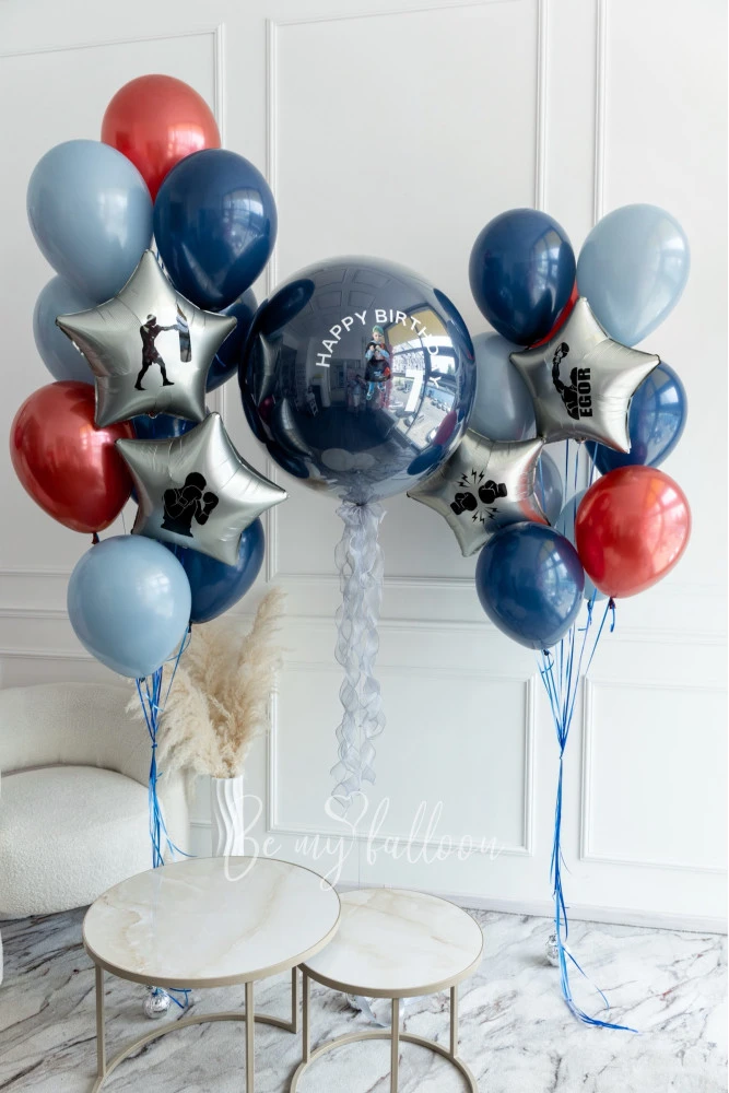Boxing Theme Helium Balloon Bouquet with Mirror Giant Balloon