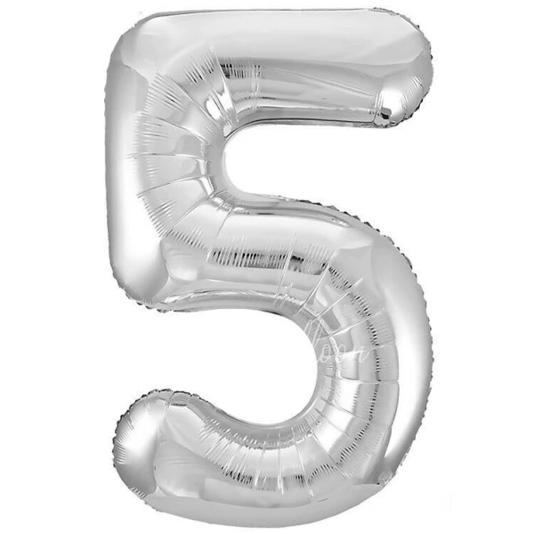 40" Гелевая Цифра "5" из фольги серебро в упаковке