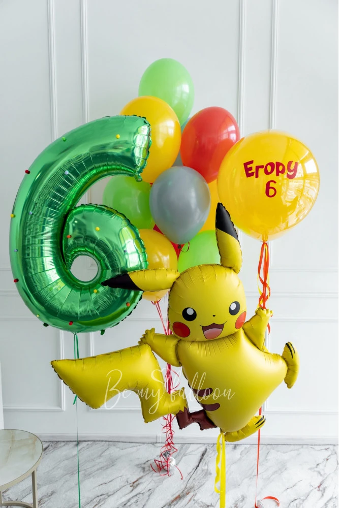 Pikachu Helium Balloon Bouquet with Number Balloon