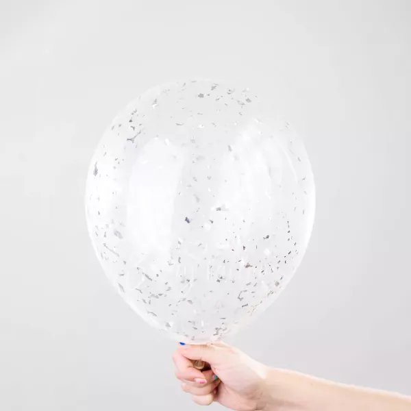 12" Helium latex Silver Flakes Confetti Balloon 