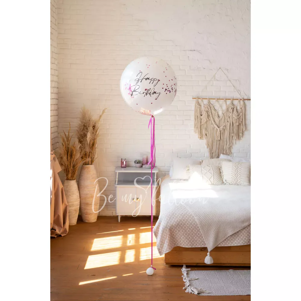 36" Latex Clear balloon with an inscription & filled with confetti 