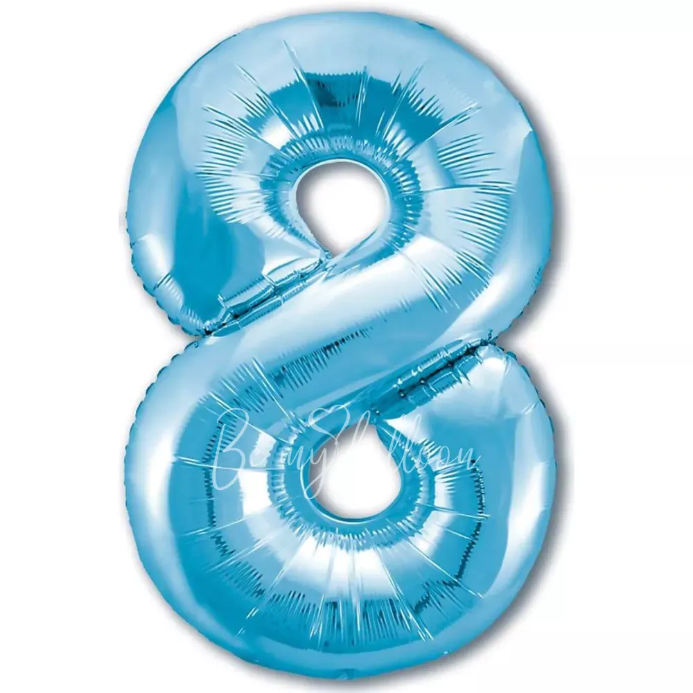 40" Helium foil gloss Light blue Number 8 balloon