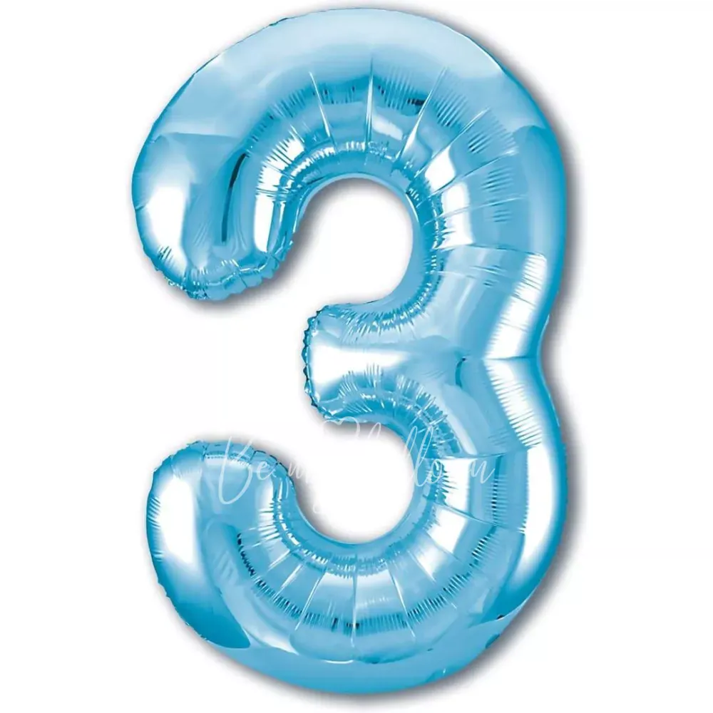 40" Helium foil gloss Light blue Number 3 balloon