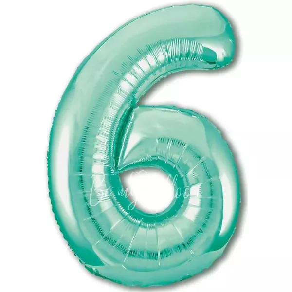 40" Helium foil gloss Biscay green Number 6 balloon