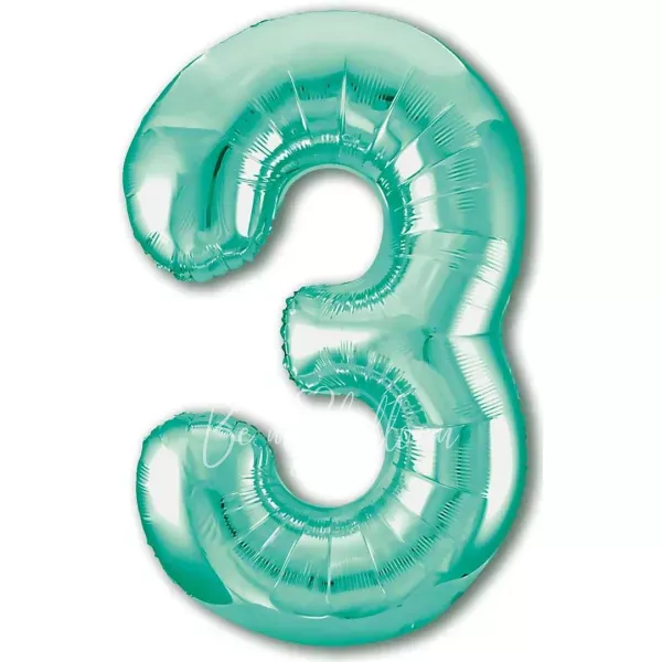 40" Helium foil gloss Biscay green Number 3 balloon