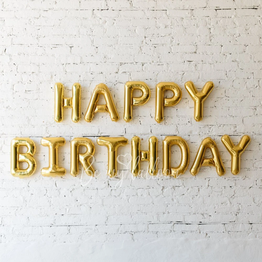Гирлянда шаров из фольги под воздух Happy Birthday золотой глянец
