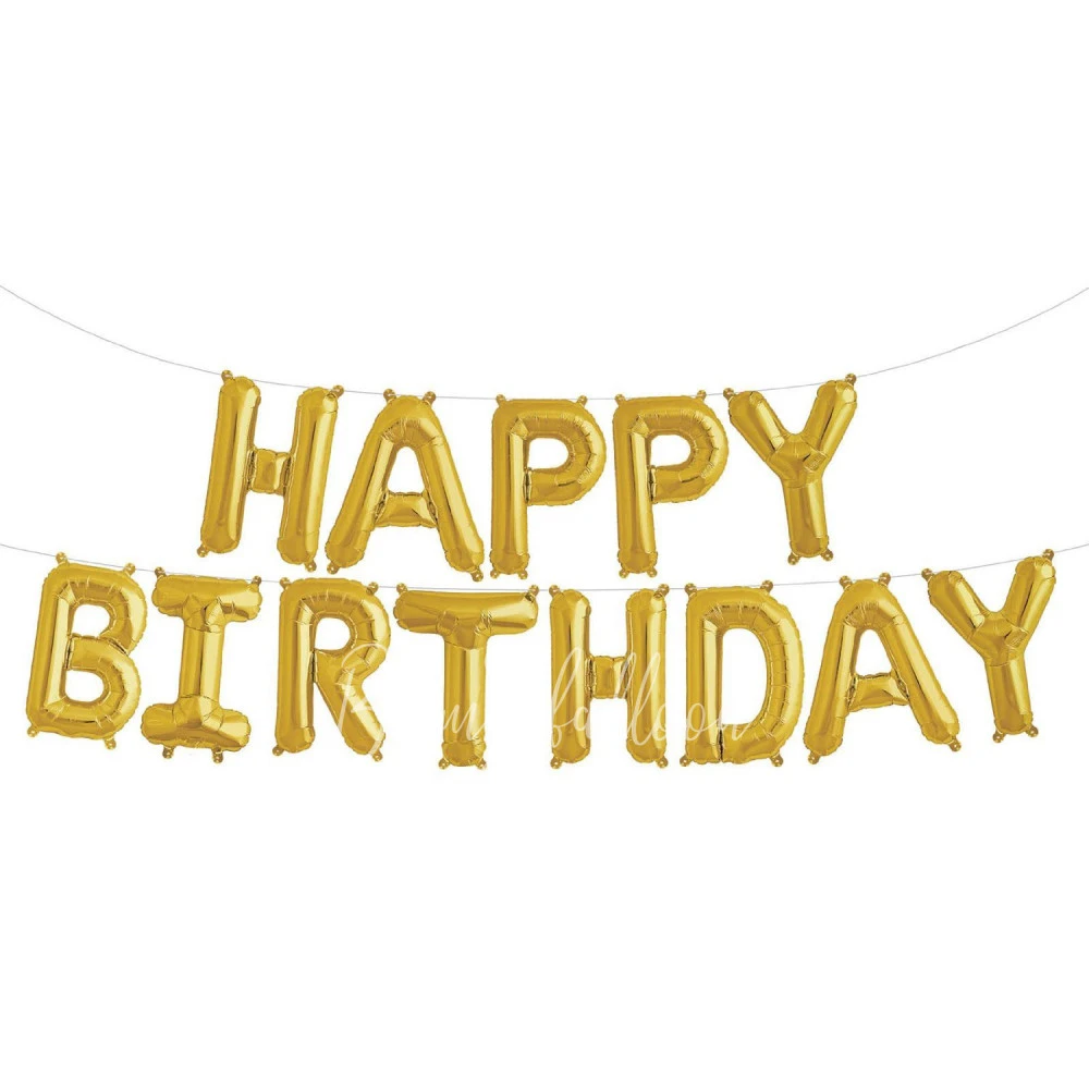 Гирлянда шаров из фольги под воздух Happy Birthday золотой глянец
