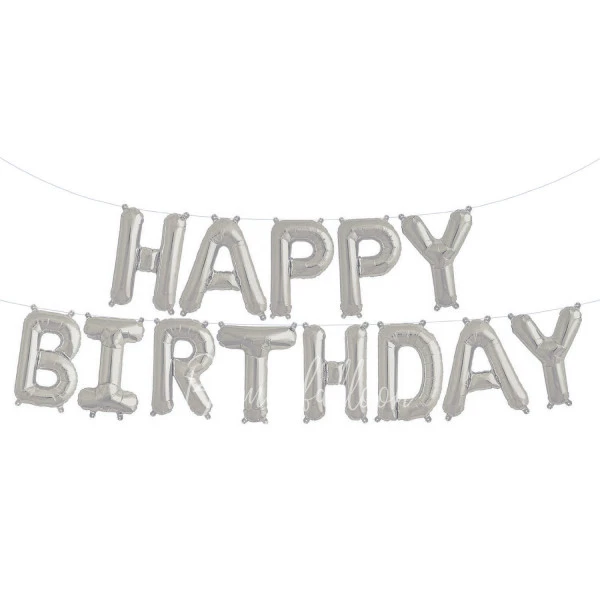 Гирлянда шаров из фольги под воздух Happy Birthday серебряный глянец