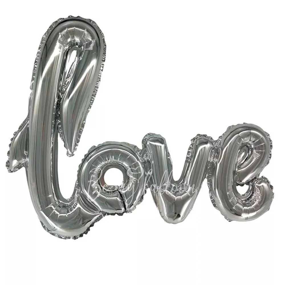 39" Air-filled foil silver Phrase Love balloon