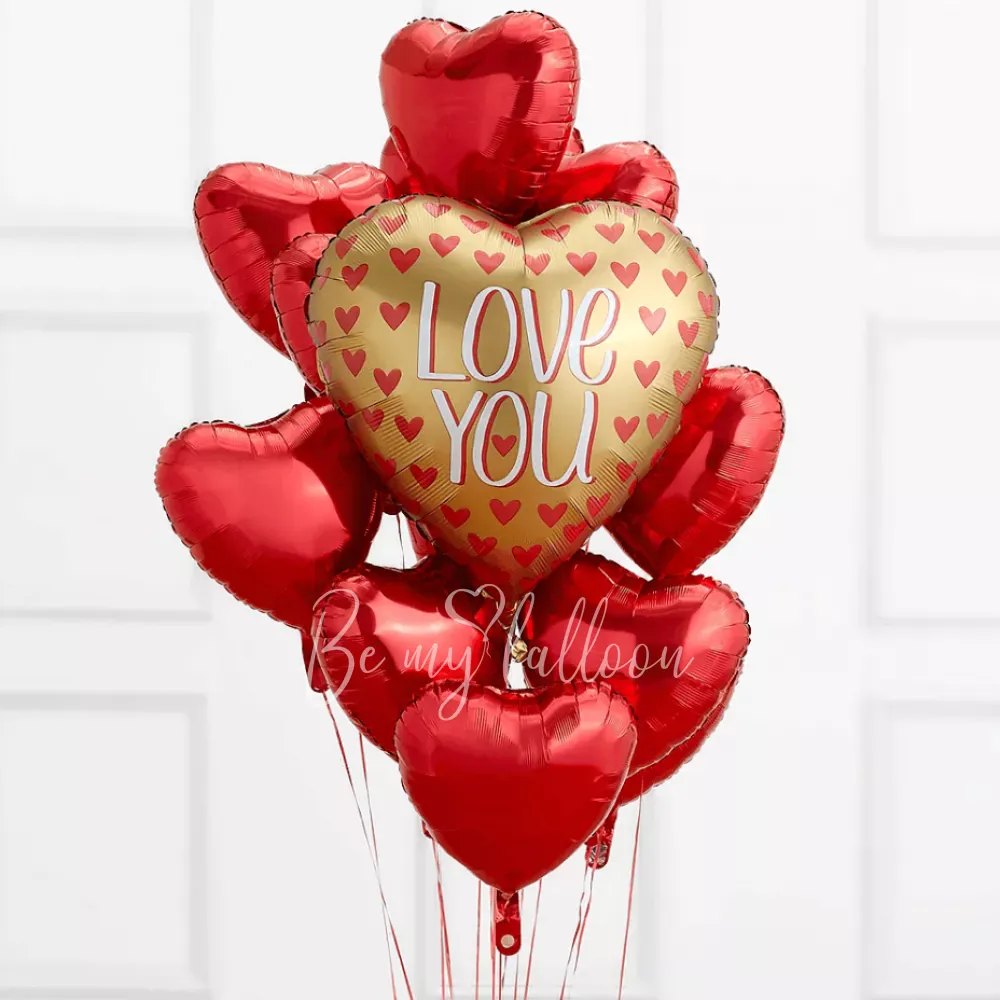 Happy Valentine's Day Golden Heart Balloon bouquet