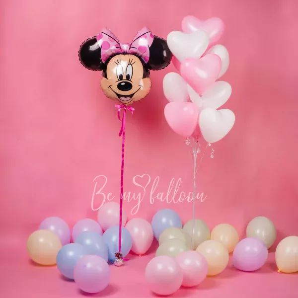 Minnie Mouse with Pastel Hearts Balloon Bouquet bundle