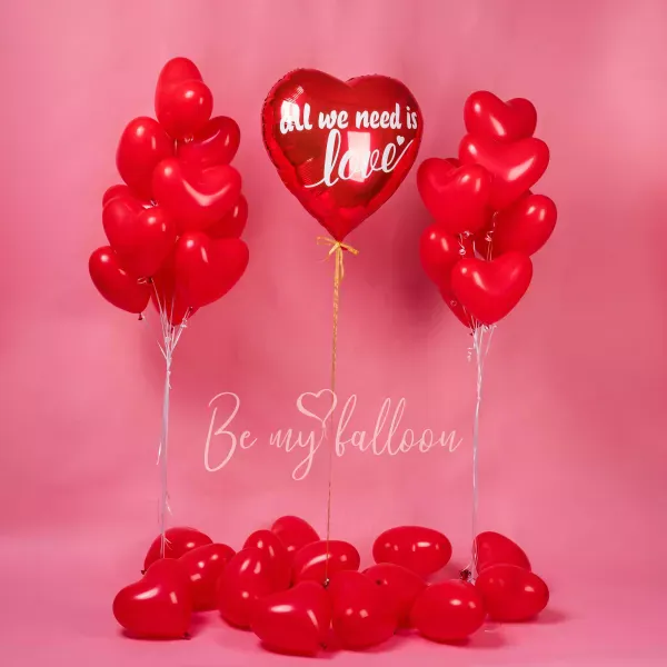 All we need is love with latex hearts balloons bouquets bundle 