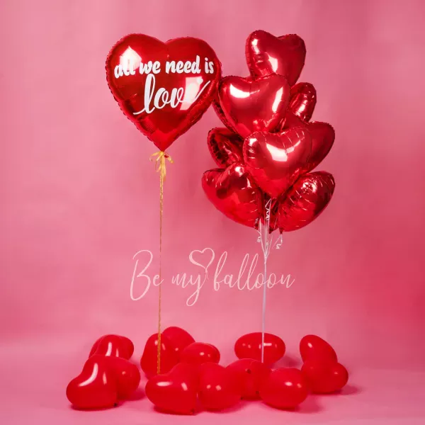 All we need is love with foil hearts balloon bouquet bundle 
